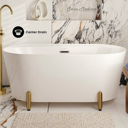 Monaco 59" Freestanding Bathtub with Brushed Gold Stand