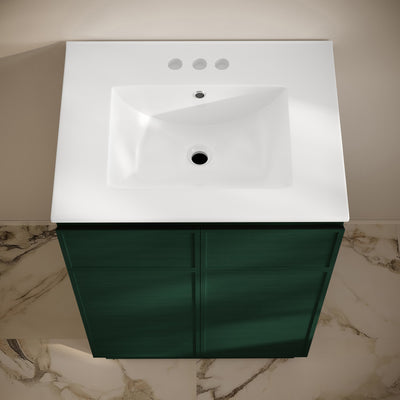 St. Tropez 24" Freestanding Bathroom Vanity in Green Oak with 3-Hole Centerset Sink Top