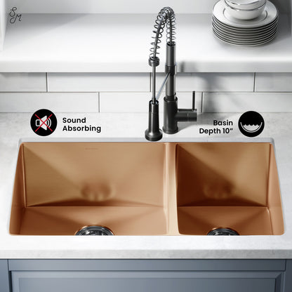 Rivage 33 x 20 Stainless Steel, Dual Basin, Undermount Kitchen Sink in Rose Gold
