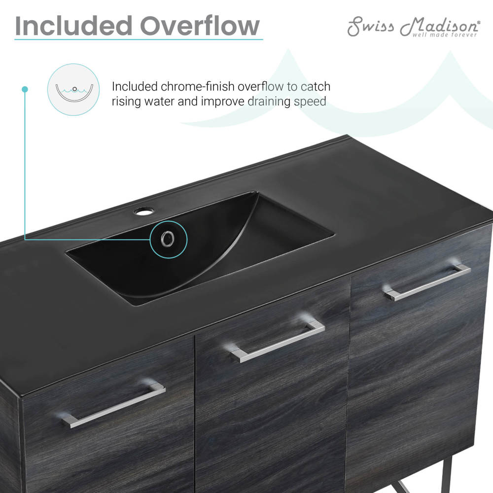 Annecy 48 in. Black Walnut Bathroom Vanity With Black Ceramic Sink Top