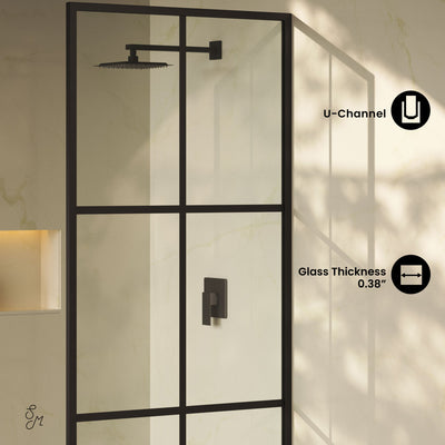 Virage 34 x 76 Framed Fixed 3/8 in. (10mm) Clear Tempered Glass Shower Door with Black Matte Frame