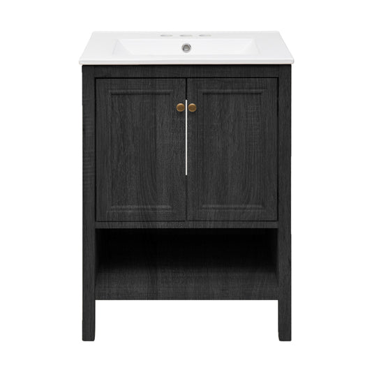Chateau 24" Freestanding Bathroom Vanity in Black Oak with 3-Hole Centerset Sink Top