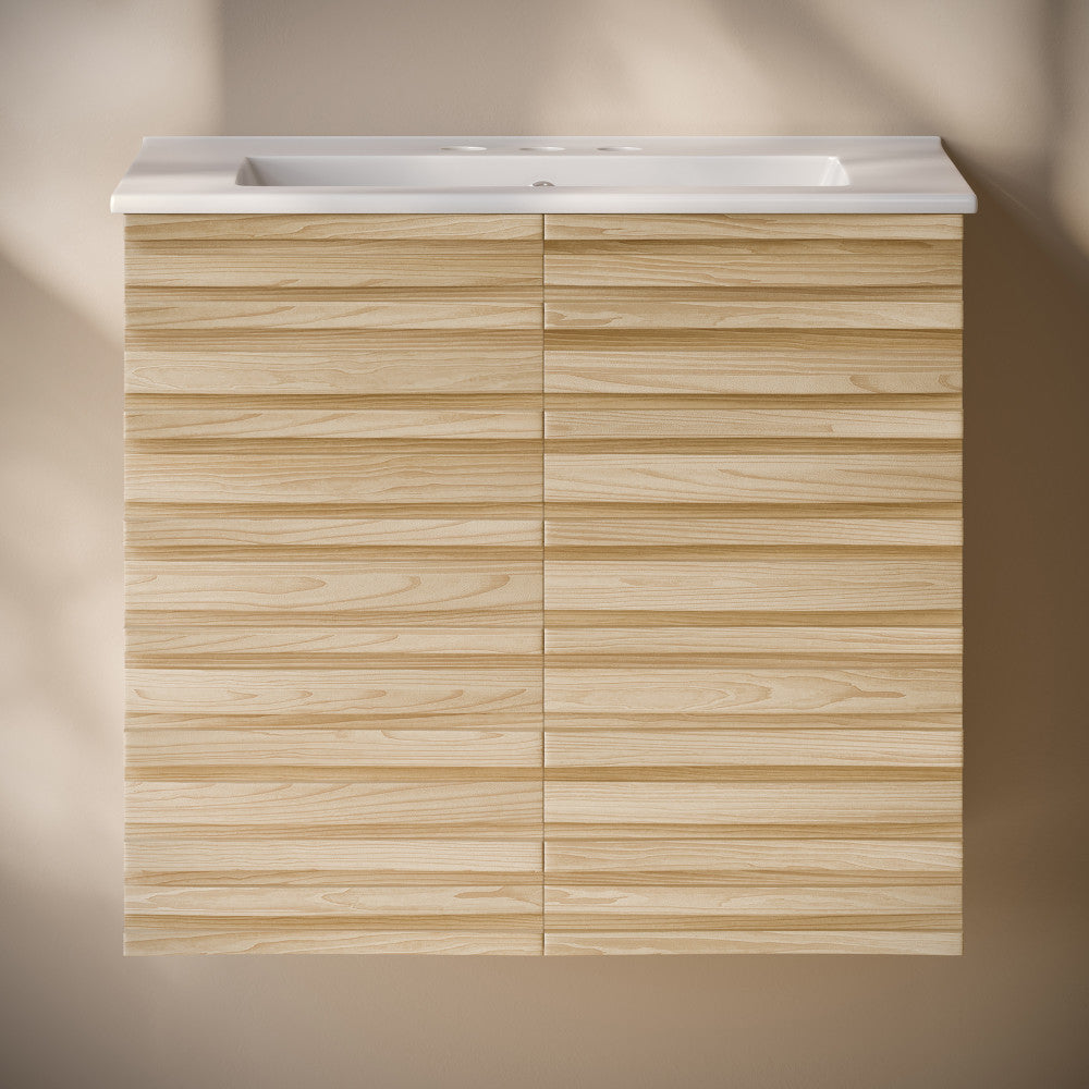 Cascade 24" Wall-Mounted Bathroom Vanity in Natural Oak with 3-Hole Centerset Sink Top