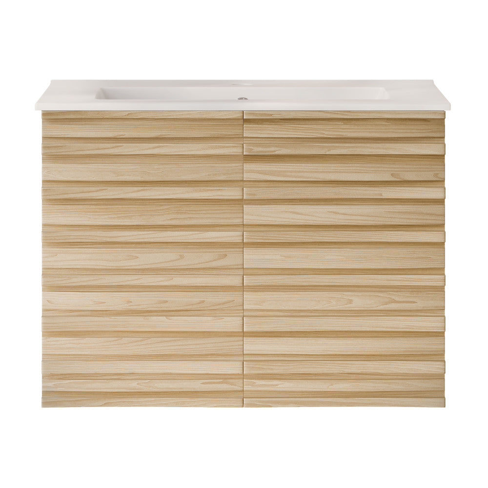 Cascade 30" Wall-Mounted Bathroom Vanity in Natural Oak with Sink Top
