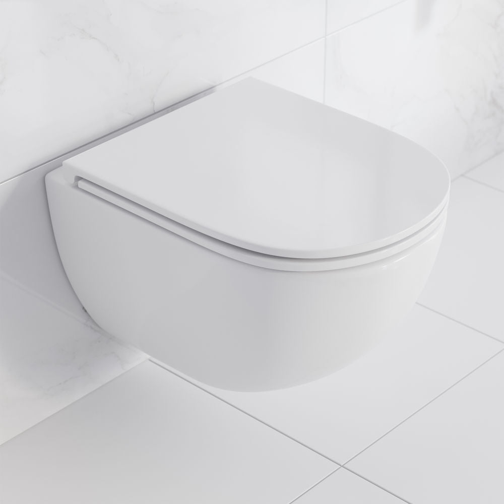 St. Tropez Wall-Hung Toilet Bundle 0.8/1.6 GPF Dual Flush in Glossy White with Flush Plate