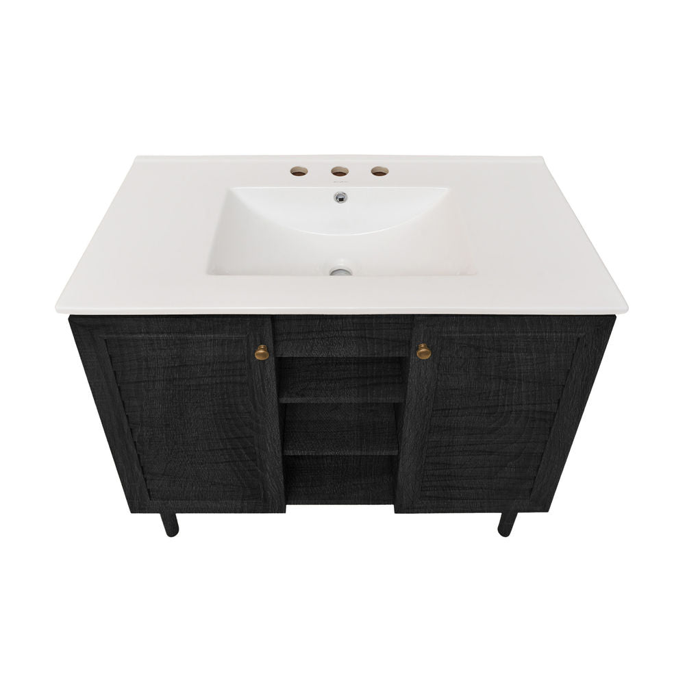 Bron 36" Freestanding Bathroom Vanity in Black Oak with 3-Hole Widespread Sink Top