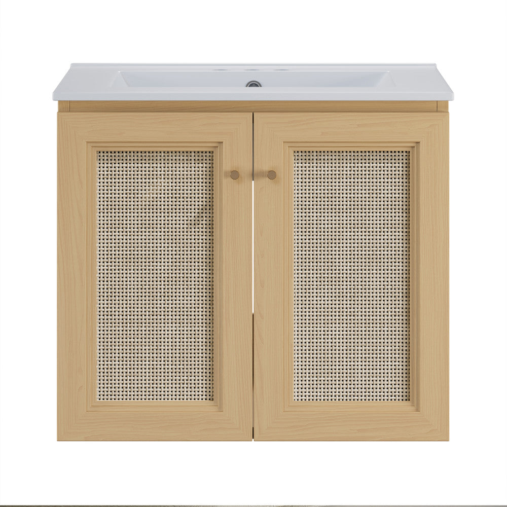 Classe 24" Wall-Mounted Bathroom Vanity in Natural Oak with Centerset Faucet Holes Vanity Top