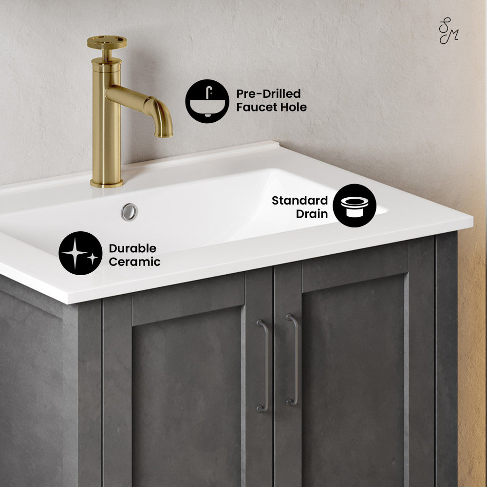 Avallon 24" Freestanding Bathroom Vanity in Black with Sink Top