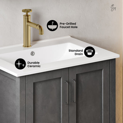 Avallon 24" Freestanding Bathroom Vanity in Black with Sink Top