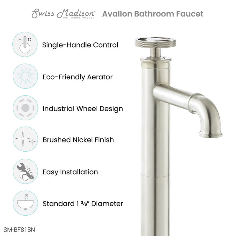 Avallon Single Hole, Single-Handle Wheel, High Arc Bathroom Faucet in Brushed Nickel