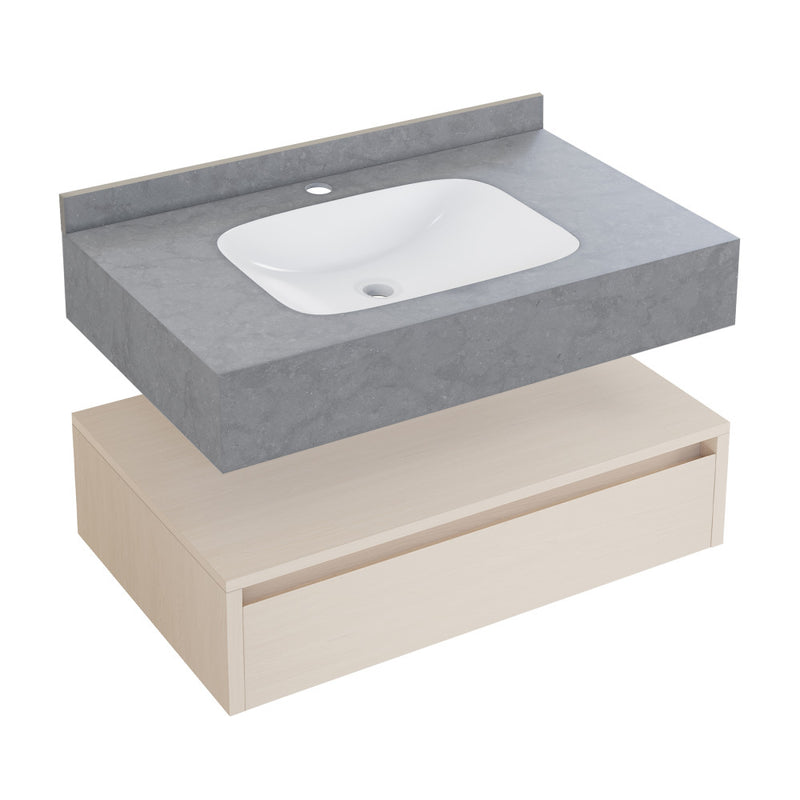 Avancer 36" Wall-Mounted Bathroom Vanity in White Oak with Charcoal Grey Sink Top
