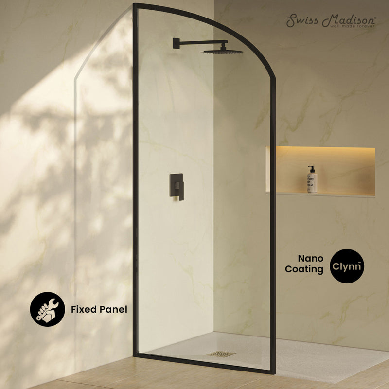 Demi 34 x 76 Framed Fixed 3/8 in. (10mm) Clear Tempered Glass Shower Door with Black Matte Frame