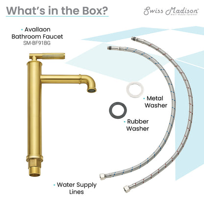 Single-handle bathroom faucet in brushed gold with high arc spout and sleek modern design.