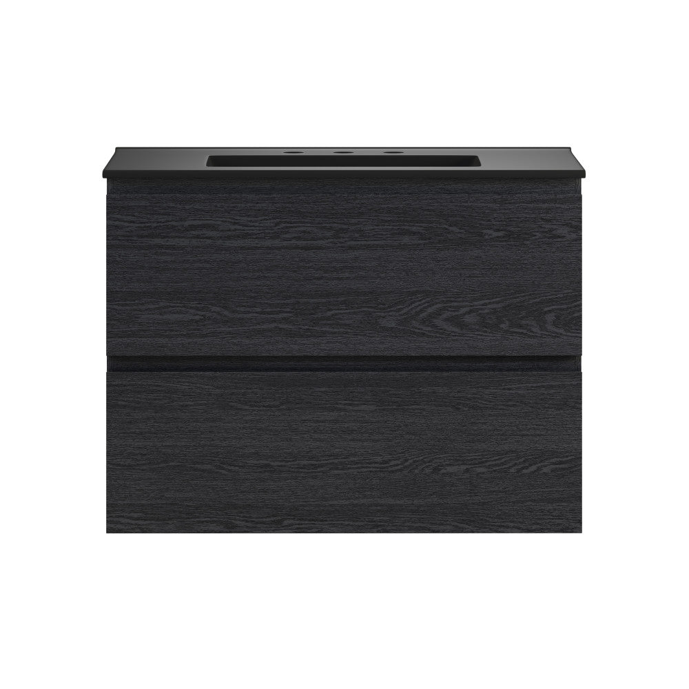 Liberte 30" Wall-Mounted Bathroom Vanity in Black Oak with Black 3-Hole Widespread Sink Top
