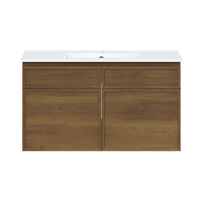 St. Tropez 36" Wall-Mounted Bathroom Vanity in Brown Oak with Sink Top