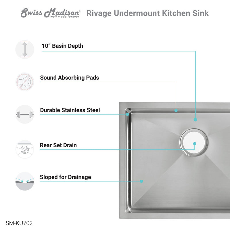 Rivage 23" 16 Gauge Stainless Steel Undermount Kitchen Sink in Polished Chrome