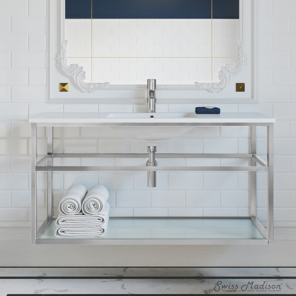 Pierre 48 Single, Open Shelf, Chrome Metal Frame Bathroom Vanity