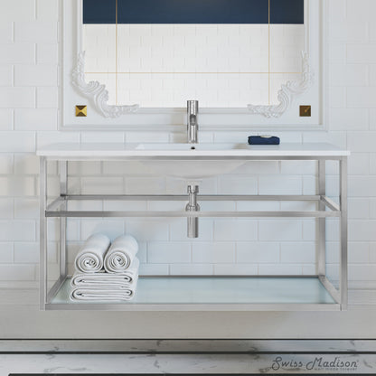 Pierre 48 Single, Open Shelf, Chrome Metal Frame Bathroom Vanity