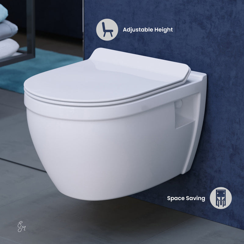 Ivy Wall-Hung Toilet Bundle 0.8/1.6 GPF Dual Flush in Glossy White with Brass Flush Plate