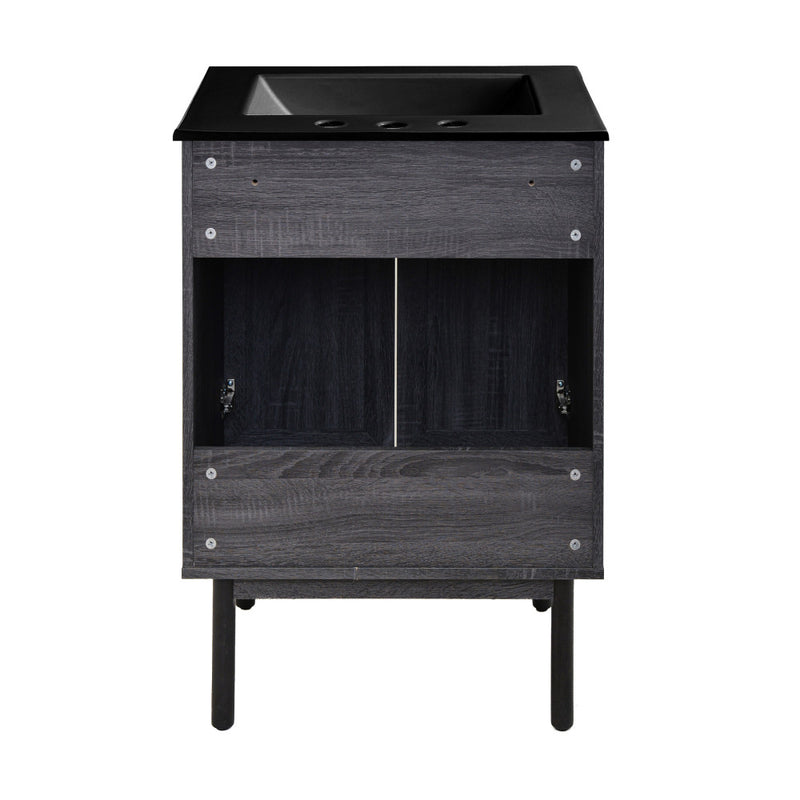 Classe 24 in. Black Oak Bathroom Vanity With Black, 3-Hole Ceramic Sink Top