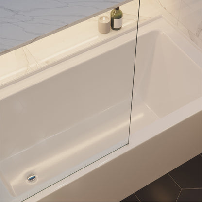 Alcove apron front bathtub 60 inch with left-hand drain and glass shower screen.