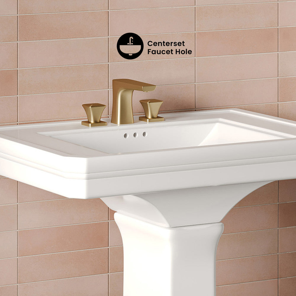 Voltaire 26" Two-Piece Rectangle Pedestal Sink with 3-Hole Centerset Faucet Holes in Glossy White