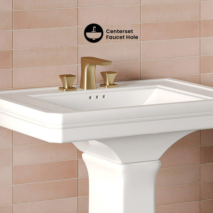Voltaire 26" Two-Piece Rectangle Pedestal Sink with 3-Hole Centerset Faucet Holes in Glossy White