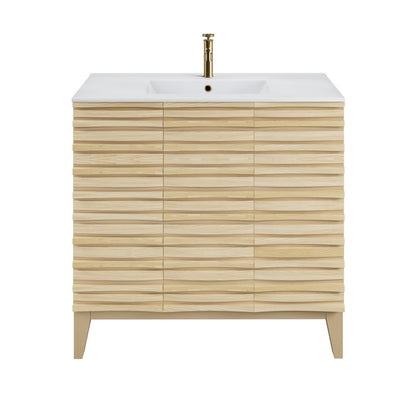 Cascade 36" Freestanding Bathroom Vanity in Natural oak with Sink Top