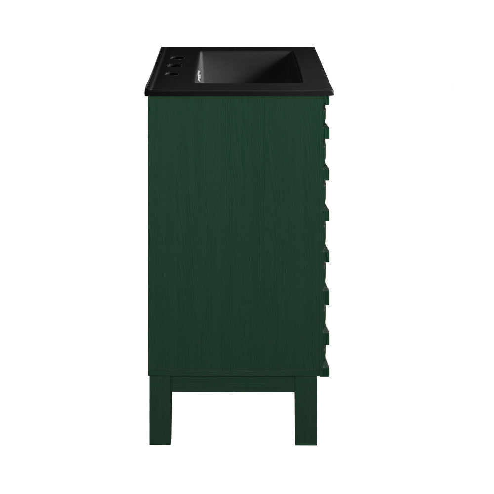 Cascade 24" Freestanding Bathroom Vanity in Green Oak with Black 3-Hole Widespread Sink Top