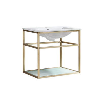 Pierre 24 Single, Open Shelf, Gold Metal Frame Bathroom Vanity