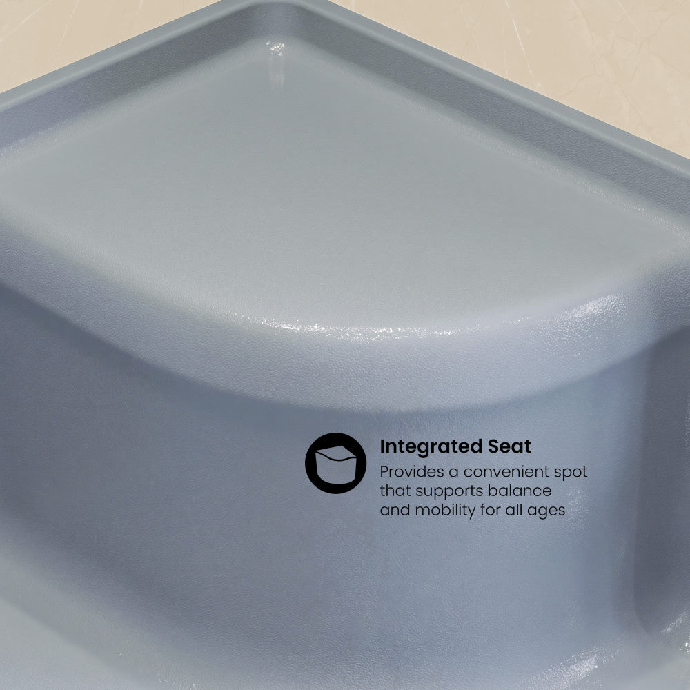 Aquatique 60" x 32" Single Threshold Shower Base With Left Hand Drain and Integral Right Hand Seat in Gray