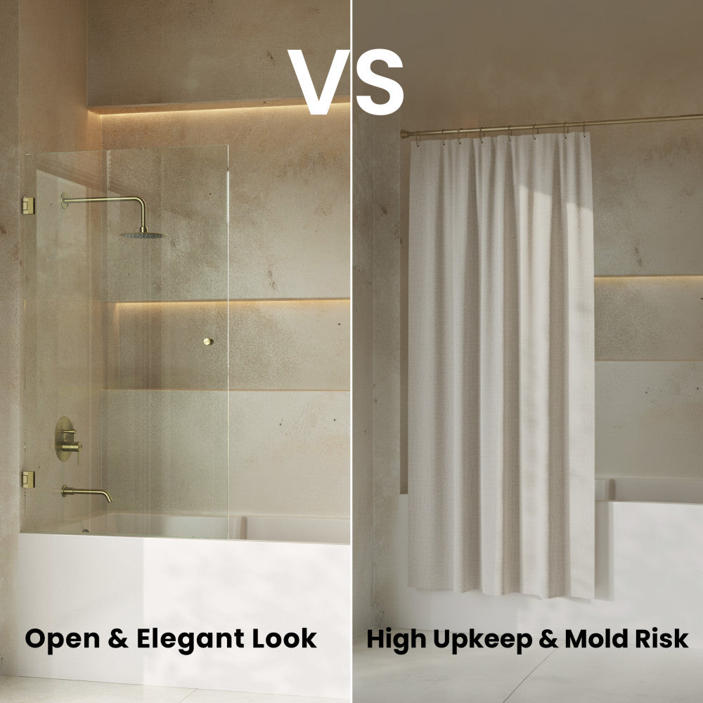 Voltaire 24 x 58 Frameless Pivot 3/8 in. (10mm) Ultra Clear Tempered Glass Tub Door with Gold Brushed Hardware