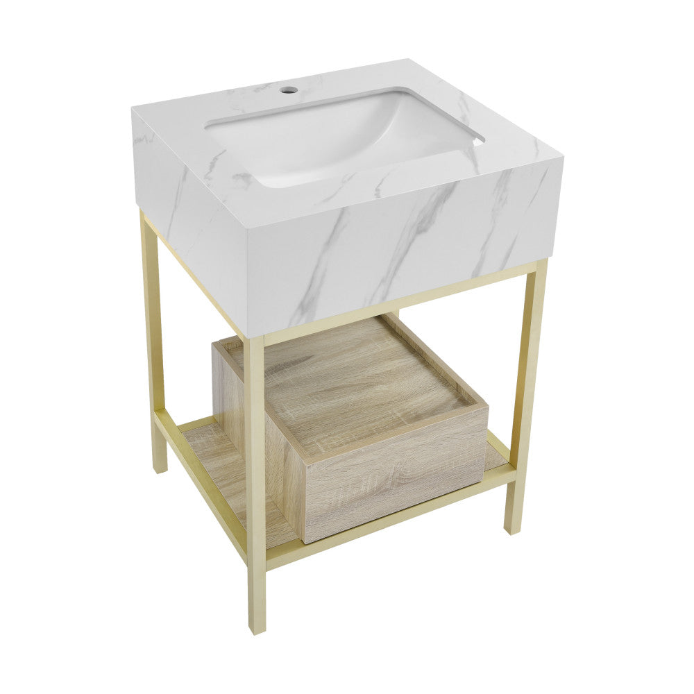 Beau 24" Open Shelf Natural Oak Frame Freestanding Bathroom Vanity with Sink Top