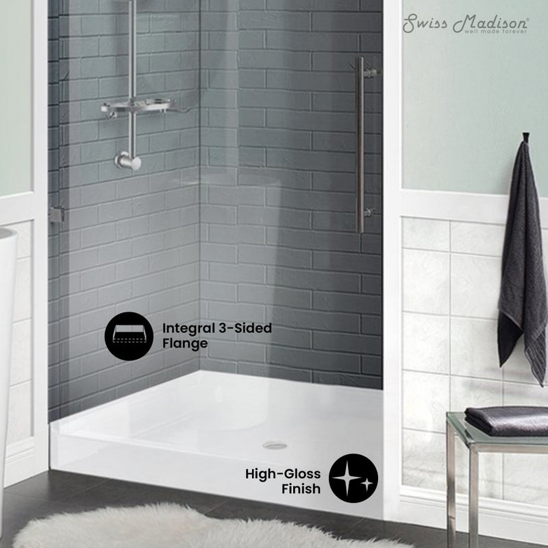 Voltaire 42" x 42" Acrylic White, Single-Threshold, Center Drain, Shower Base