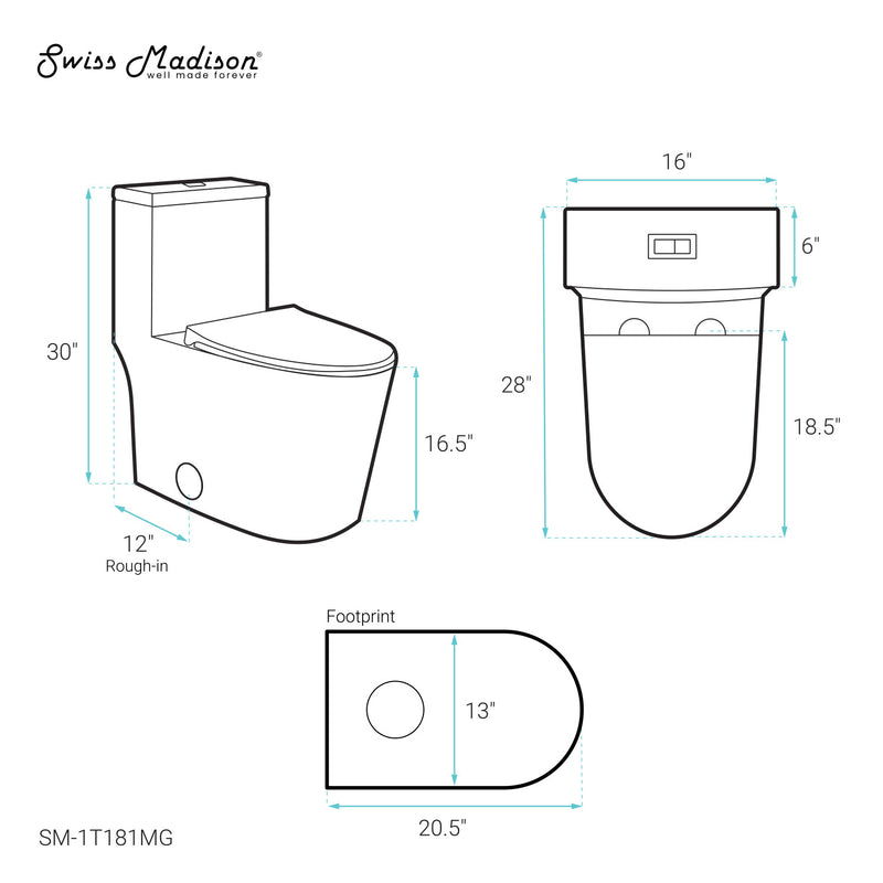 Dreux One Piece Elongated Dual Flush Toilet in Matte Grey 0.95/1.26 GPF