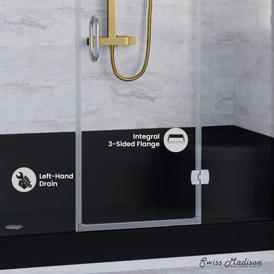 Aquatique 60" x 32" Left Drain, Shower Base in Matte Black