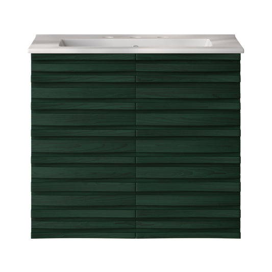 Cascade 24" Wall-Mounted Bathroom Vanity in Green Oak with 3-Hole Widespread Sink Top