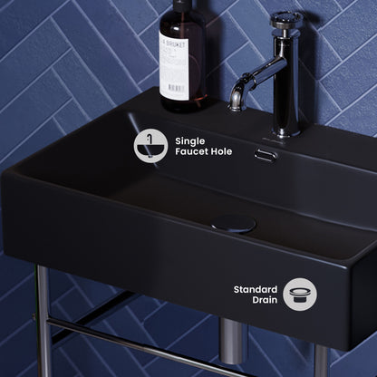 Claire 24 Ceramic Console Sink Matte Black Basin Chrome Legs
