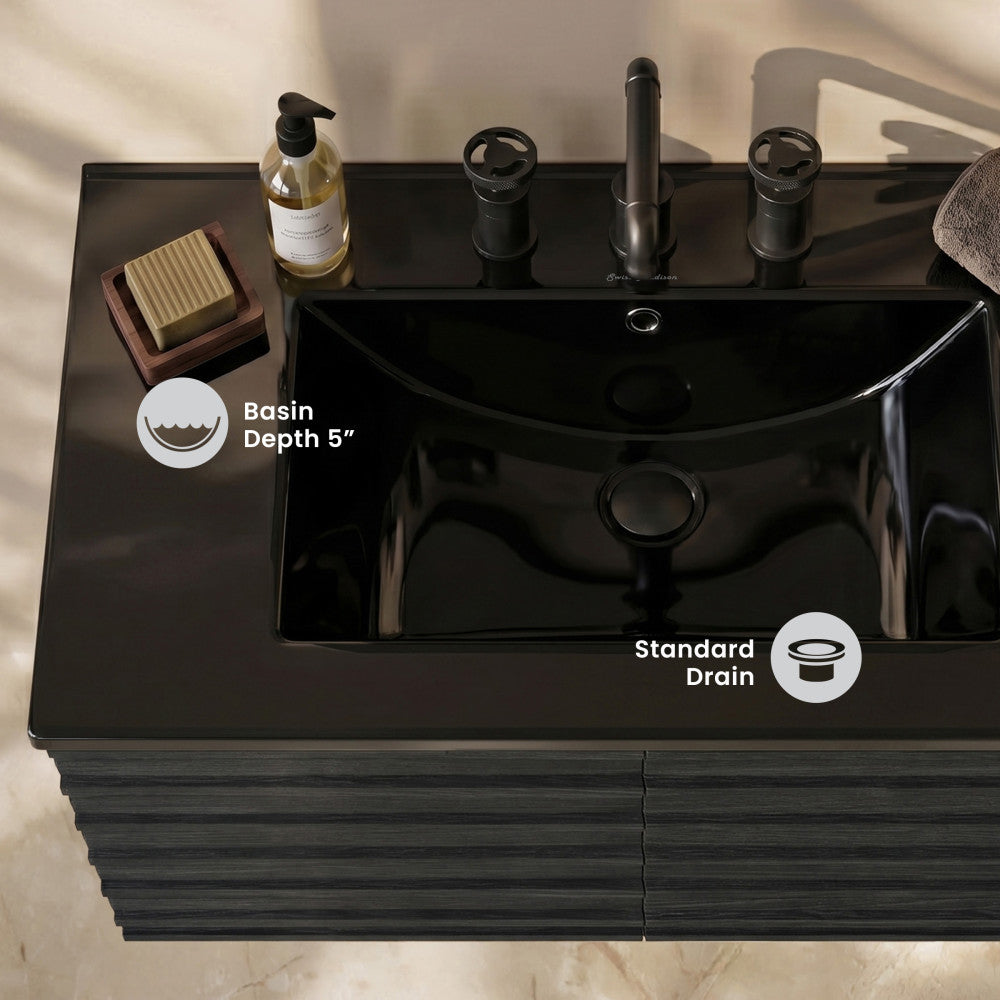 30" 3-Hole Widespread Vanity Sink Top in Glossy Black