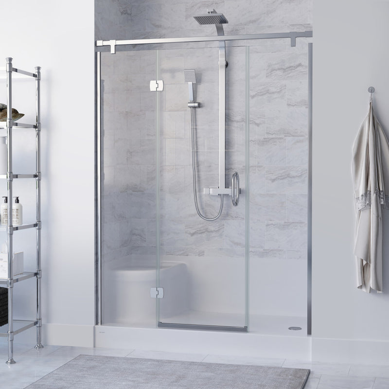 Aquatique 60" x 32" Single Threshold Shower Base With Right Hand Drain and Integral Left Hand Seat in White