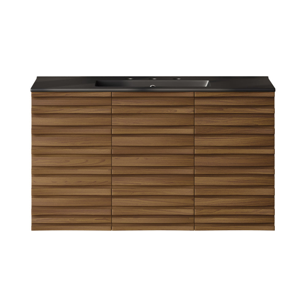 Cascade 36" Wall-Mounted Bathroom Vanity in Brown Oak with Black 3-Hole Widespread Sink Top