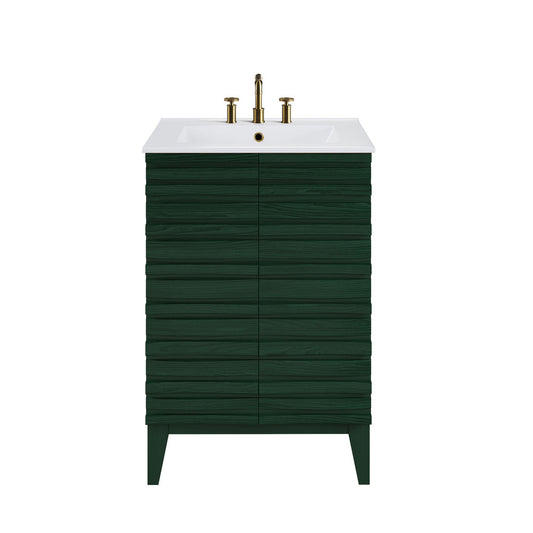 Cascade 24" Freestanding Bathroom Vanity in Green Oak with 3-Hole Centerset Sink Top
