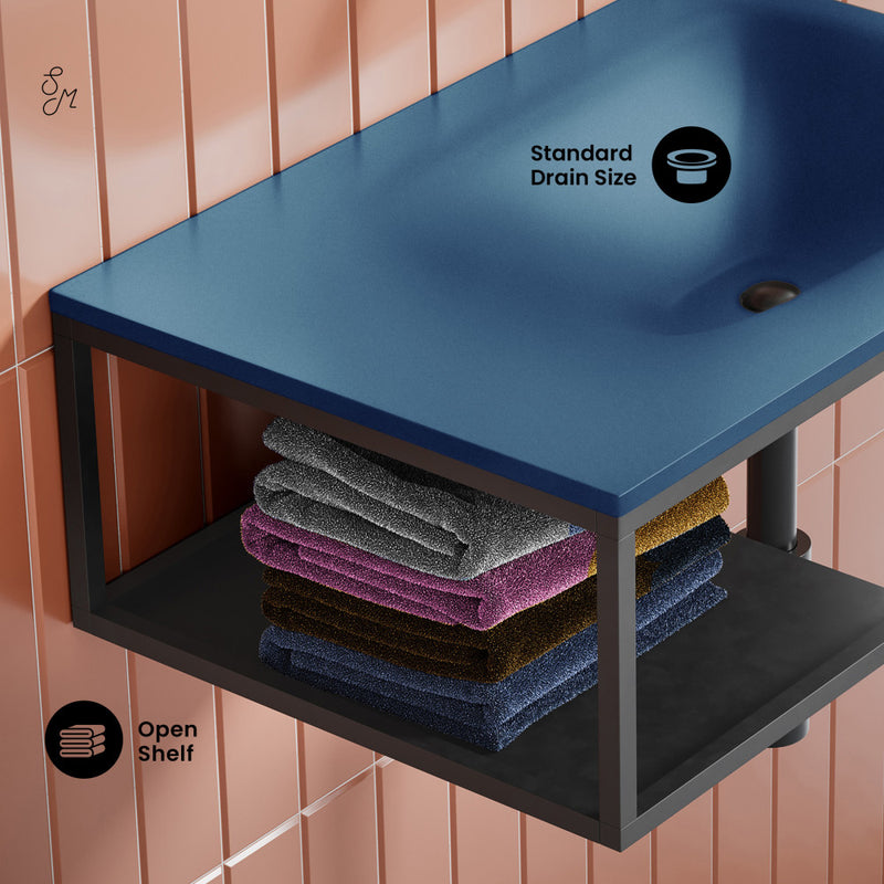 Lisse 24" Rectangle Concrete Wall-Mount Bathroom Sink in Royal Blue with Matte Black Frame