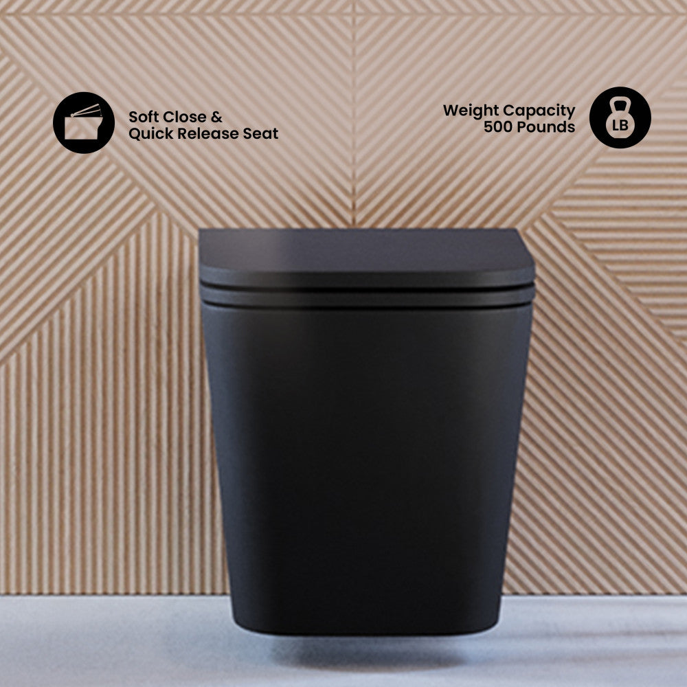 Concorde Wall-Hung Toilet Bundle 0.8/1.6 GPF Dual Flush in Matte Black with Black Flush Plate