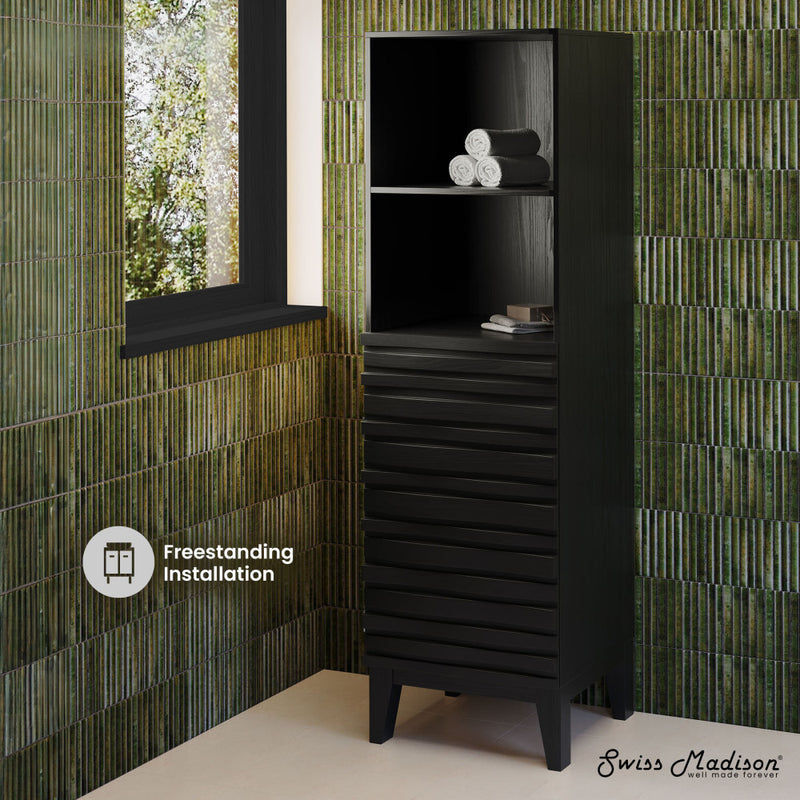 Cascade 17 x 17 x 60 Freestanding Linen Cabinet in Black Oak