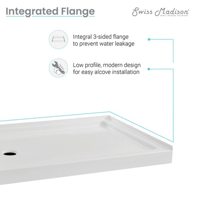 Carre 48" x 36" Acrylic White, Single-Threshold, Left Drain, Shower Base