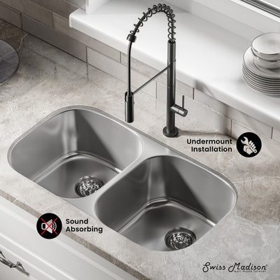 Toulouse 32 x 18 Stainless Steel, Dual Basin, Under-Mount Kitchen Sink