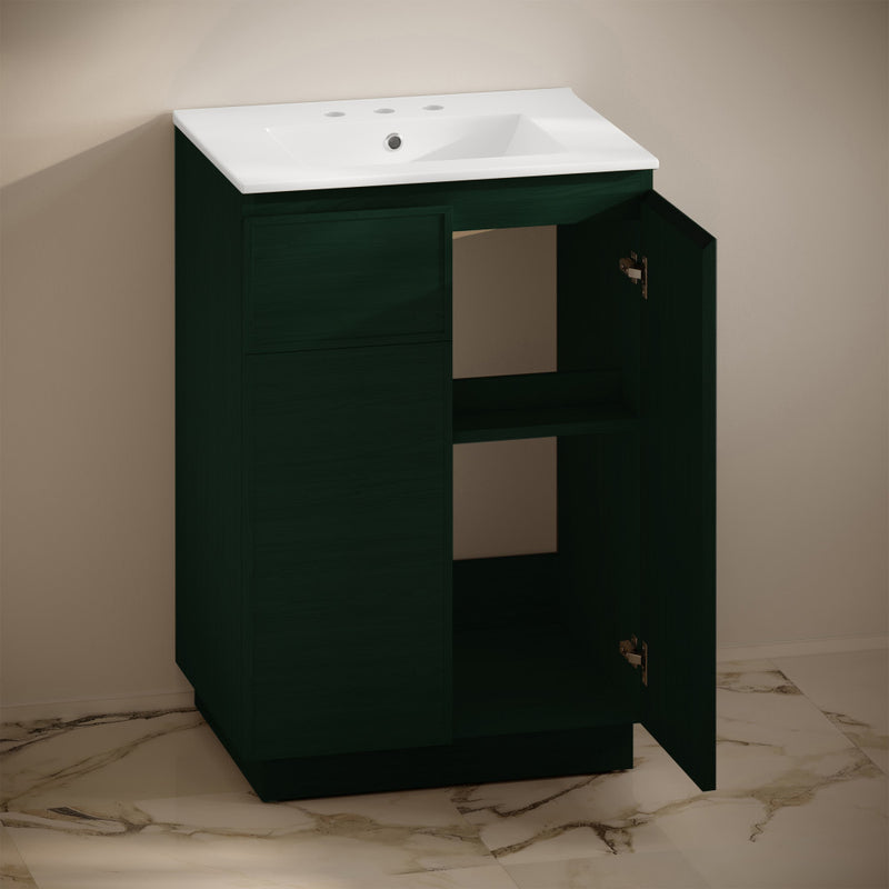 St. Tropez 24" Freestanding Bathroom Vanity in Green Oak with 3-Hole Widespread Sink Top