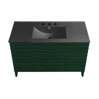 Cascade 48" Freestanding Bathroom Vanity in Green Oak with Black 3-Hole Widespread Sink Top