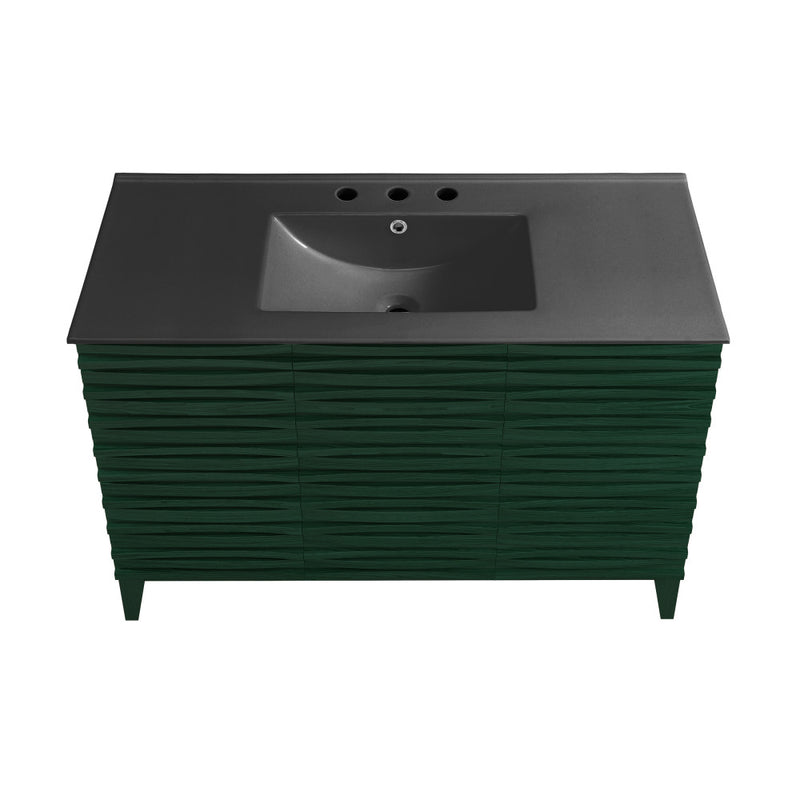 Cascade 48" Freestanding Bathroom Vanity in Green Oak with Black 3-Hole Widespread Sink Top